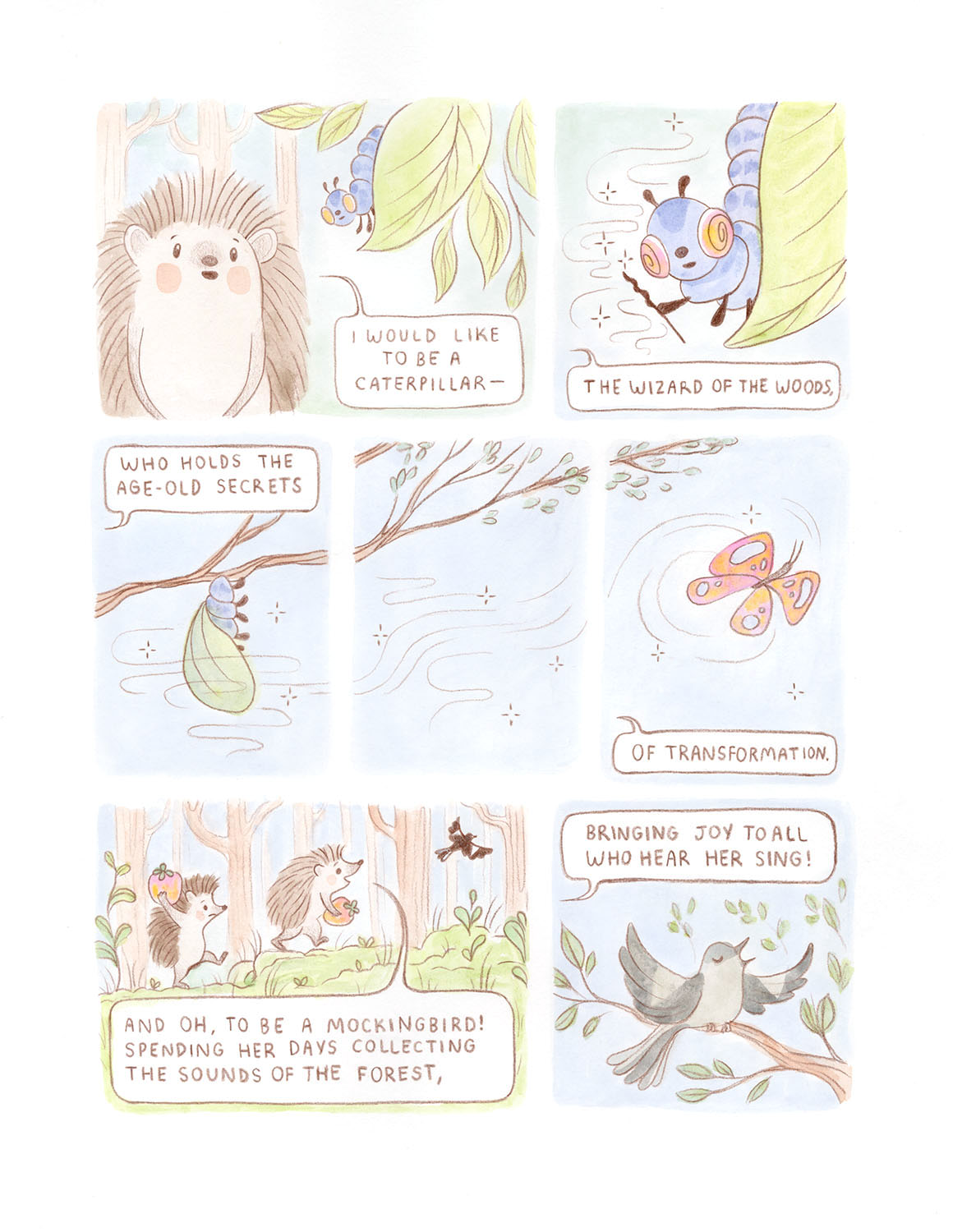 a comic about a hedgehog and a caterpillar wizard